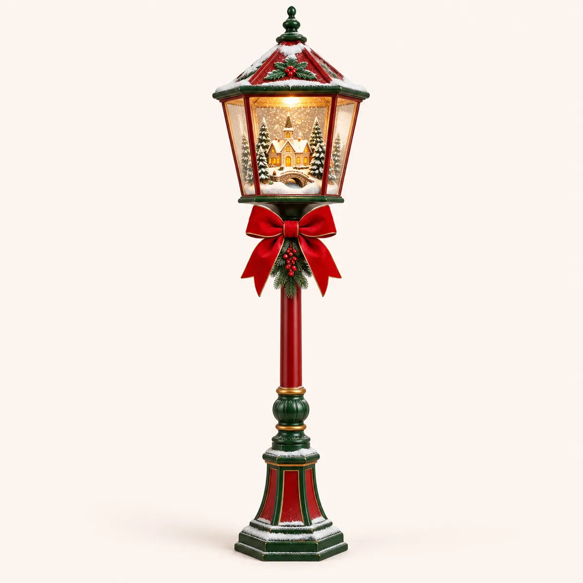 Farol Poste Navideño 1,5 m con Escena de Nieve y Luz LED