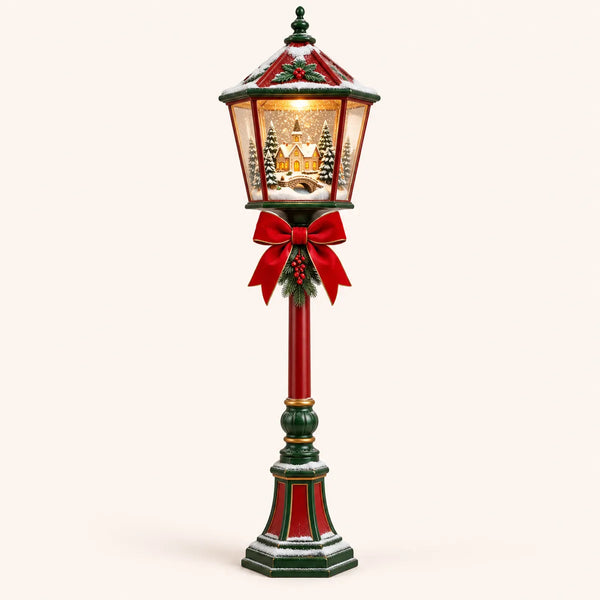Farol Poste Navideño 1,5 m con Escena de Nieve y Luz LED